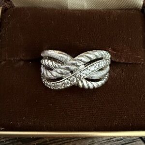 Judith Ripka Sterling Silver Diamonique Pavé X Band Ring Size 9